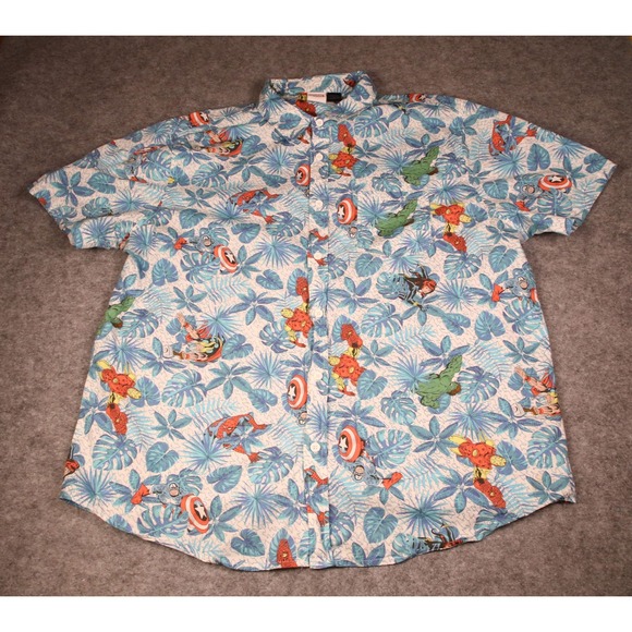 Marvel Other - Marvel Mad Engine Mens 2XL Avengers Tropical Hawaiian Button Up Shirt Blue